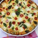 breakfast, caprese, quiche, omlette, vegetarian, feta, tomatoes, basil, eggs